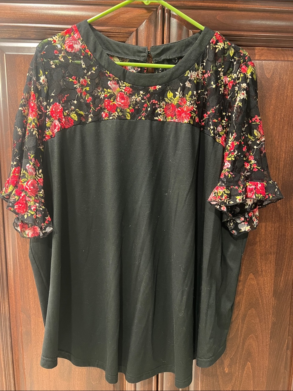 Black Floral Lace Yoke Women’s Top